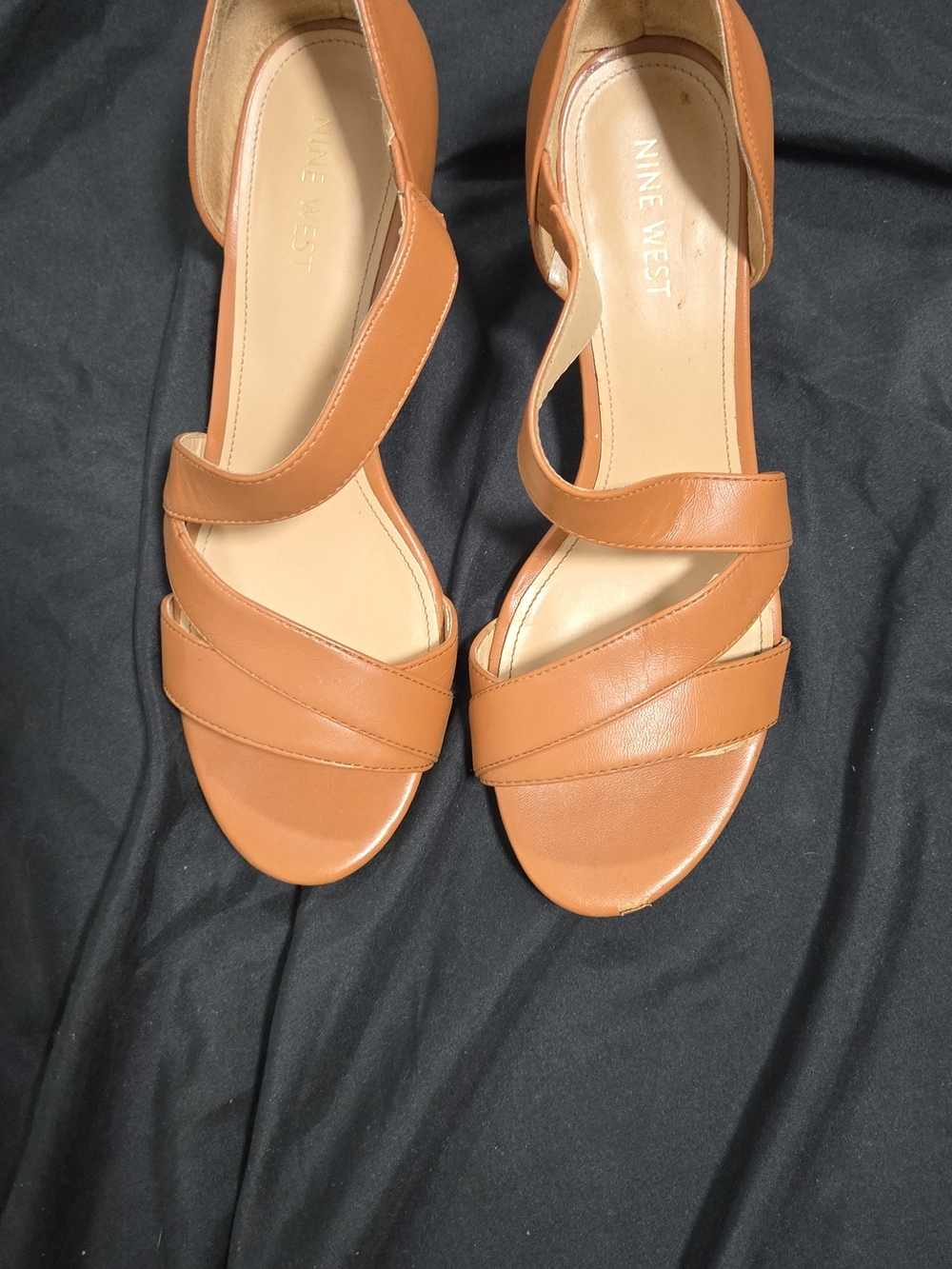 Nine West Women's Cognac Leather Crisscross Wedges